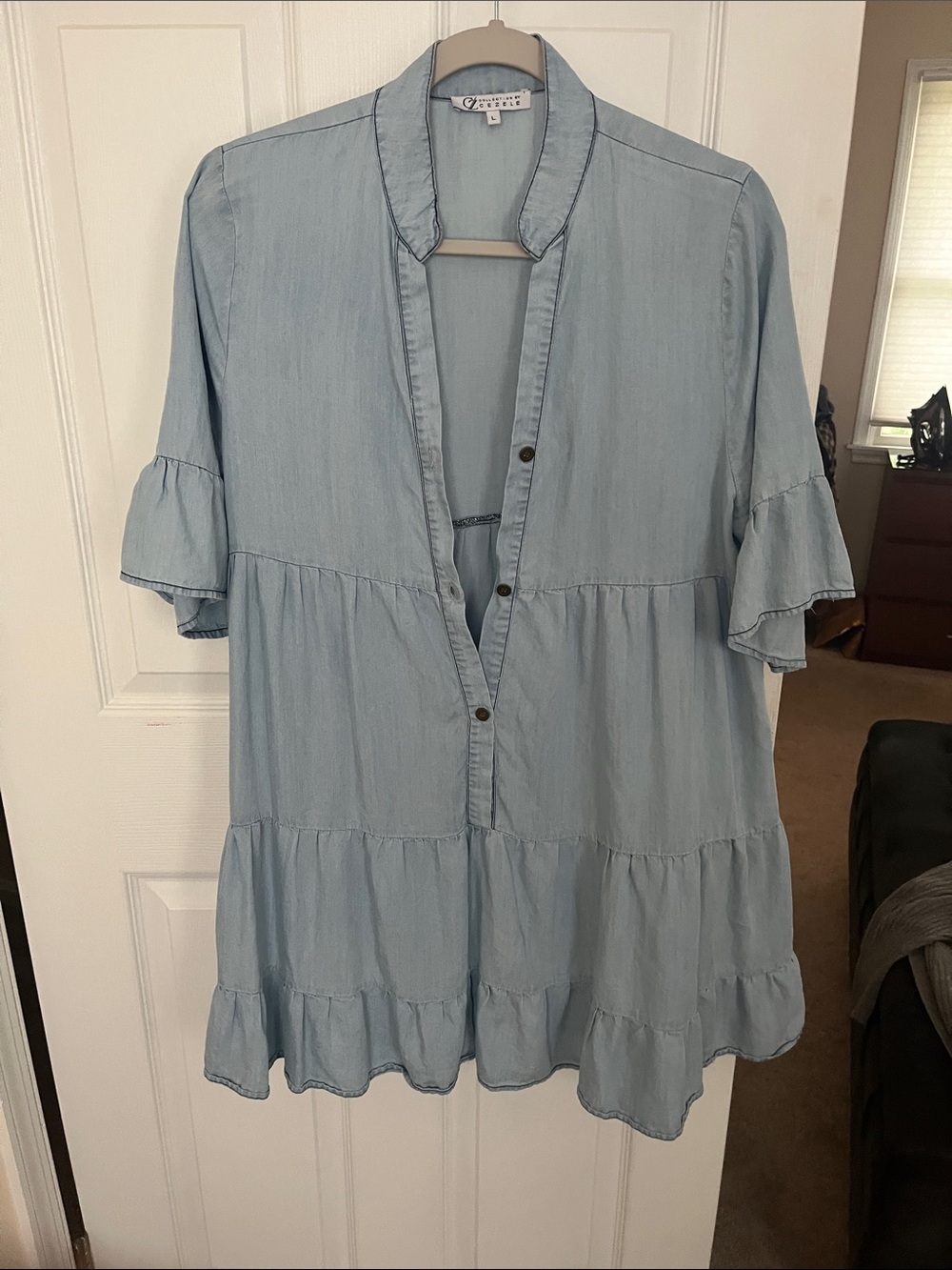 Light Blue Tiered Ruffle Cover Up